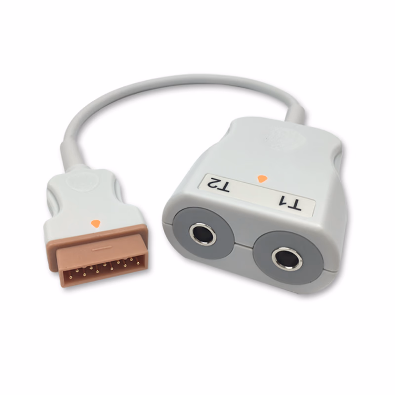 Compatible 2-Channel Temperature Adapter Cable 0.3m (comparable to GE Healthcare 2104178-002, used with: 400 Series Probe) Reusable SKU: TA-MQ-2AD03