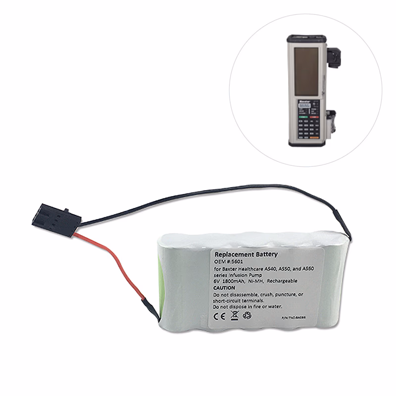 Compatible Ni-MH Battery, 6V, 1800mAh (comparable to Baxter 5601) for Baxter AS40, AS40A, AS50, AS50A, AS60 AS60A Series Infusion Pump SKU: TNC-BA086