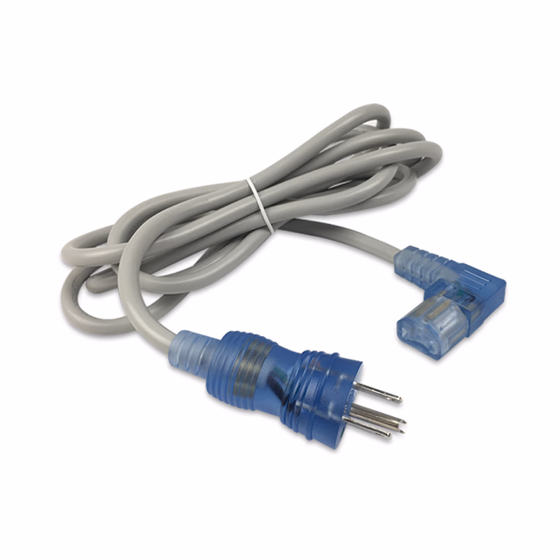Hospital-Grade Power Cord, NEMA 5-15P to IEC320 C13 Right Angle, Green Dot, 8ft, SJT 18/3 AWG, 10A 125VAC, Gray Jacket, Clear Blue Connectors Used in Hospitals and Other Medical Settings for Upgrading or Replacing Power Cords for PCs/ Monitors/ Infusion Pumps/ Medical Carts/ Hospital Beds/ ECG/ EKG/ EEG/ Incubtors/ Defibrillators/ Exam Lights/ Procedure Lights and More. They are UL Certified to be Safe and Reliable for Use in Demanding Hospital Environments. SKU: TNC-HPC005