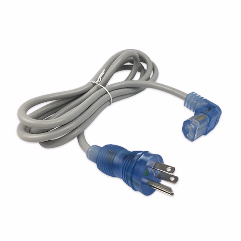 Hospital-Grade Power Cord, NEMA 5-15P to IEC320 C13 Up Angle, Green Dot, 8ft, SJT 18/3 AWG, 10A 125VAC, Gray Jacket, Clear Blue Connectors Used in Hospitals and Other Medical Settings for Upgrading or Replacing Power Cords for PCs/ Monitors/ Infusion Pumps/ Medical Carts/ Hospital Beds/ ECG/ EKG/ EEG/ Incubtors/ Defibrillators/ Exam Lights/ Procedure Lights and More. They are UL Certified to be Safe and Reliable for Use in Demanding Hospital Environments. SKU: TNC-HPC006