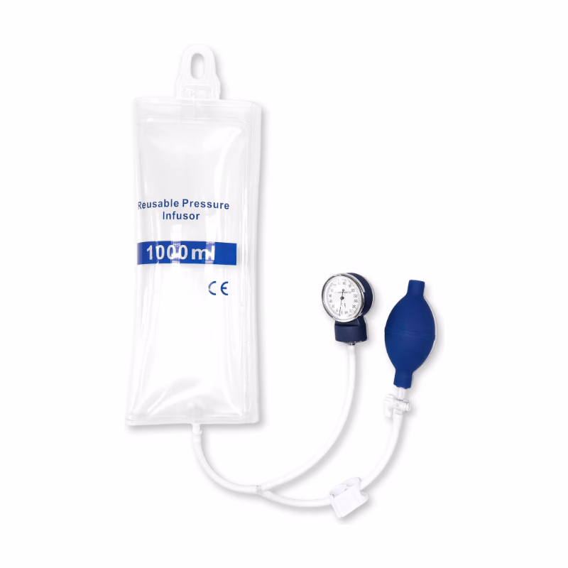 Pressure Infusion Bag 1000ml Transparent TPU, Double Tubes with Metal Aneroid Gauge Reusable, 1 Pc/ Bag SKU: TNC-IBP-RPI1000GT