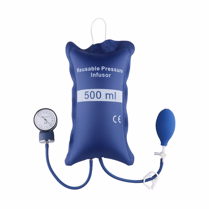 Pressure Infusion Bag 500 ml Blue Nylon, Double Tubes with Metal Aneroid Gauge Reusable, 1 Pc / Bag SKU: TNC-IBP-RPI500G