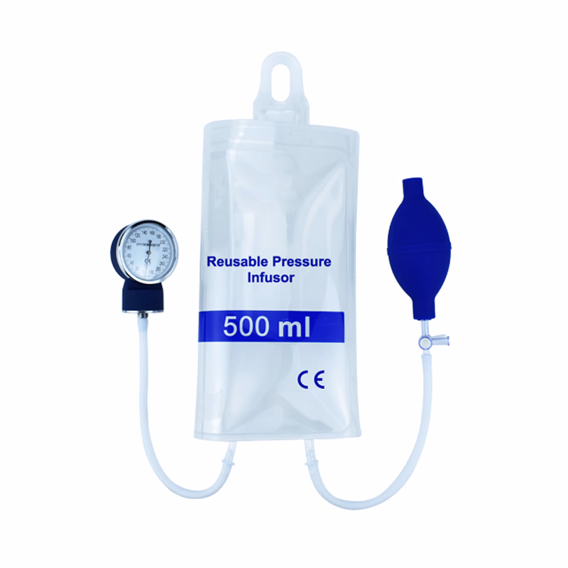 Pressure Infusion Bag 500 ml Transparent TPU, Double Tubes with Metal Aneroid Gauge Reusable, 1 Pc / Bag SKU: TNC-IBP-RPI500GT