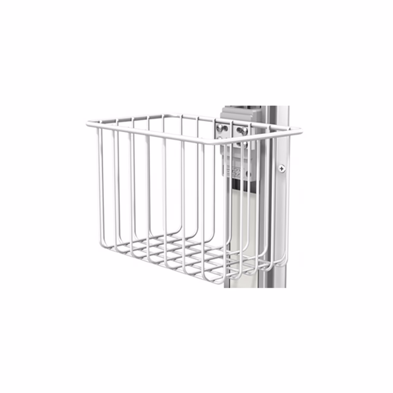 Compatible GCX RS-0001-28 Small Medical Cart Basket Channel Mount Basket. Features: 1) Storage for Cables, Blood Pressure Cuffs, and Other Monitoring Accessories; 2) Inside Dimensions: 8.3″/21.1 cm W x 5.1″/13 cm D x 5.9″/15 cm H; 3) Maximum load: 5 lb / 2.3 kg; Please note: Basket Only. The Wall track is Not Included. SKU: TNC-MB008