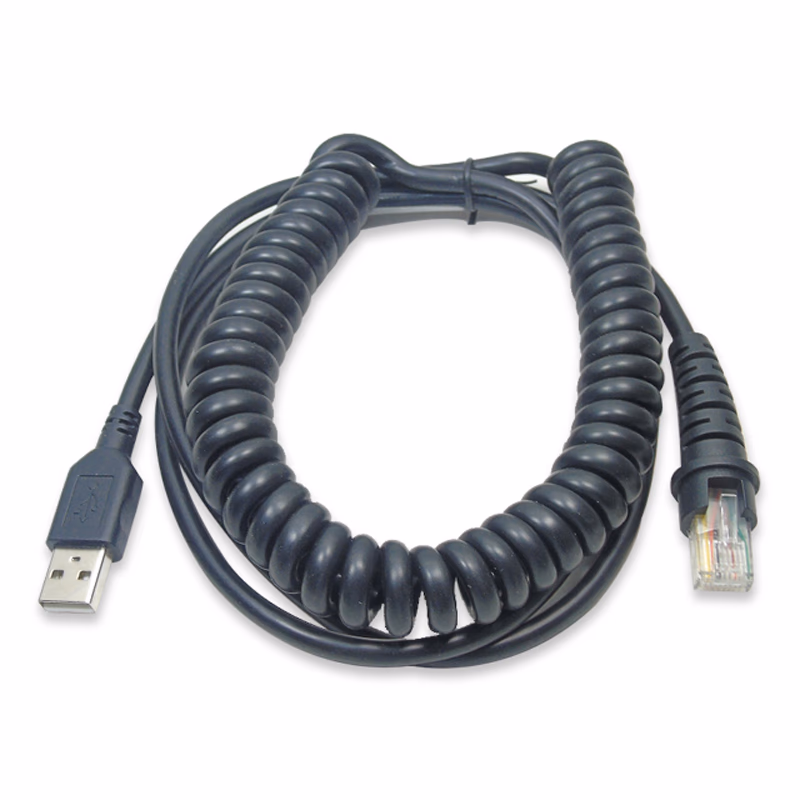 Compatible USB Barcode Scanner Cable (comparable to: GE Healthcare 2055393-001) For Welch Allyn 106594, GE 2055393-001, 9ft, Coiled, Black, No Anti-interference Magnetic Ring SKU: TNC-USB002