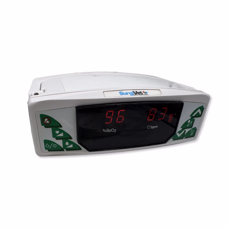 Refurbished Tabletop Pulse Oximeter - SurgiVet V3304 Uses refined noise-reduction hardware (digital processing) and an innovative software algorithm Serial Auto Correlation,
This oximeter technology analyzes a digital signal at a rate of 120 times per second and compares it to previous pulse data,
These pulses are constantly stored and updated, and used as dynamic templates to determine the validity or invalidity for newly encountered pulsatile signals,
Reliably measure SpO2 and pulse rate,
Includes internal rechargeable battery, easy-to-read LED SKU: V3304-R