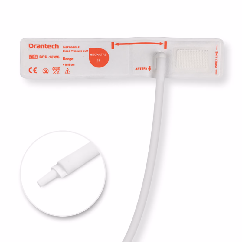Orantech Neonate 4-8cm 1-Tube White BP Cuff with Male Luer Slip Non-woven Fiber Disposable, Tubing/ 20cm, 10 pcs/bag SKU: BPD-12WS-W05P