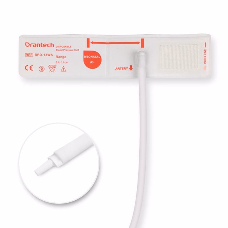 Orantech Neonate 6-11cm 1-Tube White BP Cuff with Male Luer Slip Non-woven Fiber Disposable, Tubing/ 20cm, 10 pcs/bag SKU: BPD-13WS-W05P