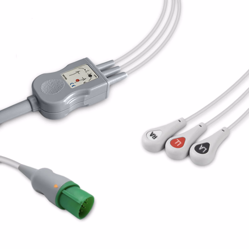 Compatible 5-lead One-Piece ECG Cable with Snap end (comparable to Nihon Kohden BC-753VA) AHA Reusable, Limb Lead, 2.5m+0.9m, Defib-Proof (with Resist) SKU: EC-3014RS-A