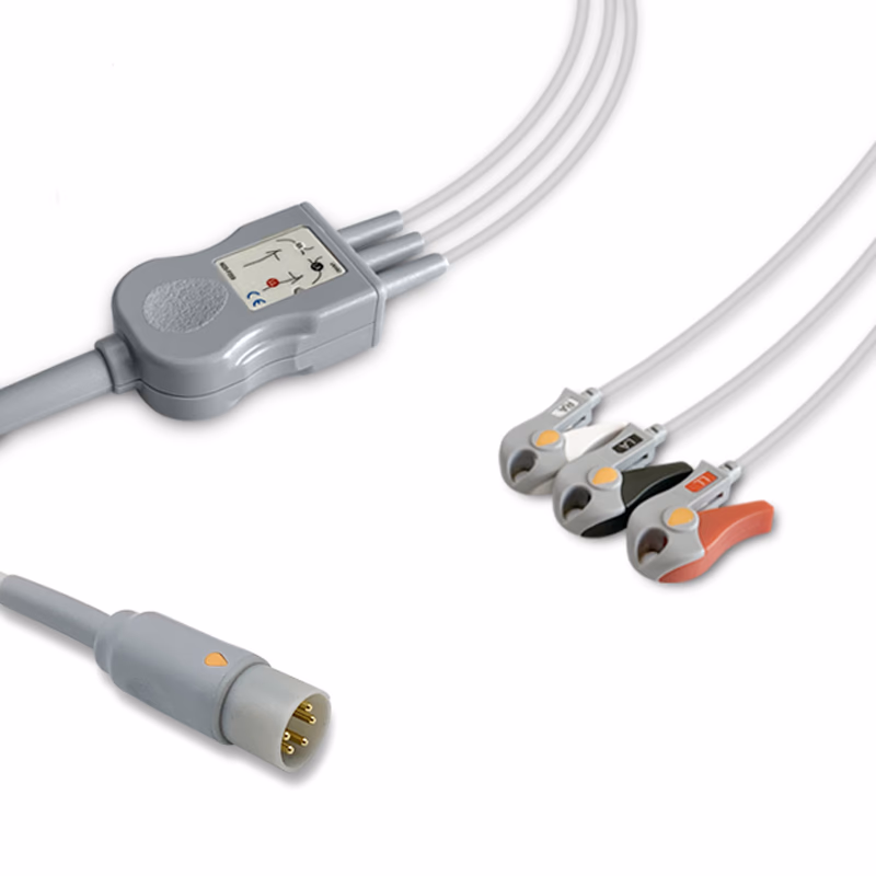 Compatible 3-lead One-Piece ECG Cable with Grabber/Pinch end (for use with CASMed) AHA Reusable, Limb Lead, 2.5m+0.9m, Respiratory Rate SKU: EC-3047G-A