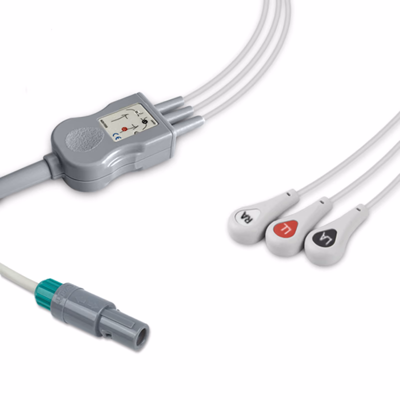 Compatible 3-lead One-Piece ECG Cable with Snap end (for use with Biosys) AHA Reusable, Limb Lead, 2.5m+0.9m, Respiratory Rate SKU: EC-3055S-A
