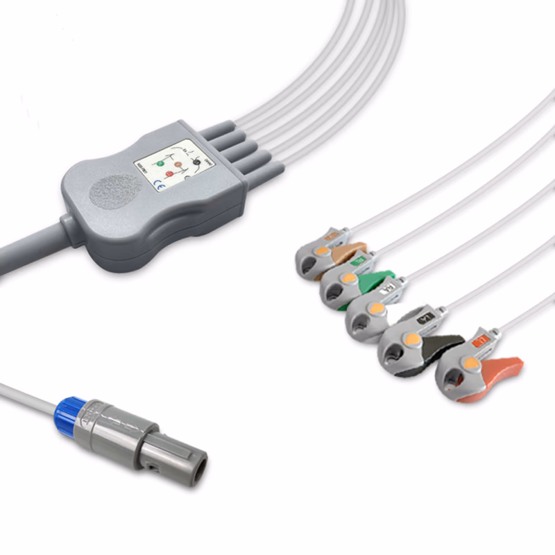 Compatible 5-lead One-Piece ECG Cable with Grabber/Pinch end (for use with Innomed) AHA Reusable, Limb + Chest Lead, 2.5m+0.9m, Defib-Proof (with Resist) SKU: EC-5061RG-A