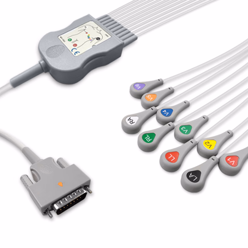 Compatible 10-lead Diagnostic(EKG) One-Piece ECG Cable with Snap end (comparable to Nihon Kohden 4.0m) AHA Reusable, Limb + Chest Lead, 4.0m+mixed 0.9m/1.2m, Respiratory Rate SKU: EKC10(40)-NKB-S-A