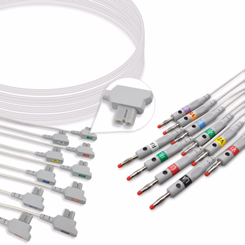 Compatible 10-lead ECG Leadwire with 4mm Banana end Individual 0.9m AHA (for use with GE Healthcare) Reusable, Limb + Chest Lead, Lead Type: GE AM4/AM5, Shielded SKU: EKL-MQD10-B-A