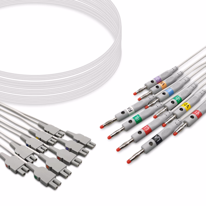 Compatible 10-lead ECG Leadwire with 4mm Banana end Individual 0.8m+1.2m AHA (comparable to GE Healthcare 2016032-001) Reusable, Limb + Chest Lead, Lead Type: GE Multi-Link, Shielded SKU: EKL-MQS10-B-A