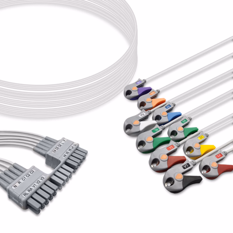 Compatible 10-lead ECG Leadwire with Grabber/Pinch end Individual 0.9m AHA (comparable to Mortara 9293-047-60) Reusable, Limb + Chest Lead, Shielded SKU: EKL-MT10-G-A