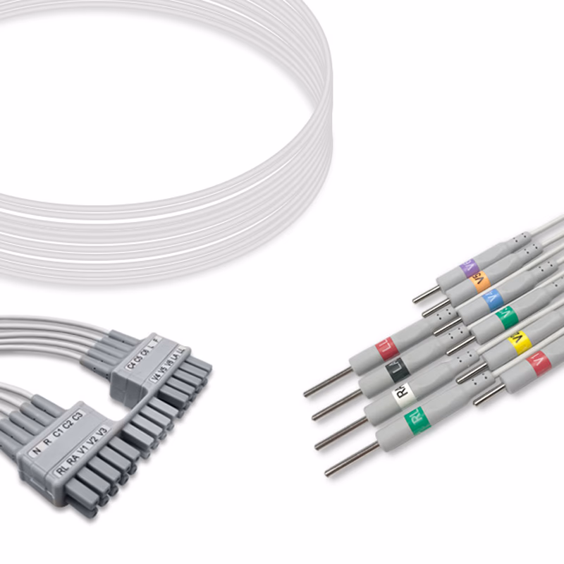 Compatible 10-lead ECG Leadwire with 3mm Needle end Individual 0.9m AHA (for use with Mortara) Reusable, Limb + Chest Lead, Shielded SKU: EKL-MT10-N-A