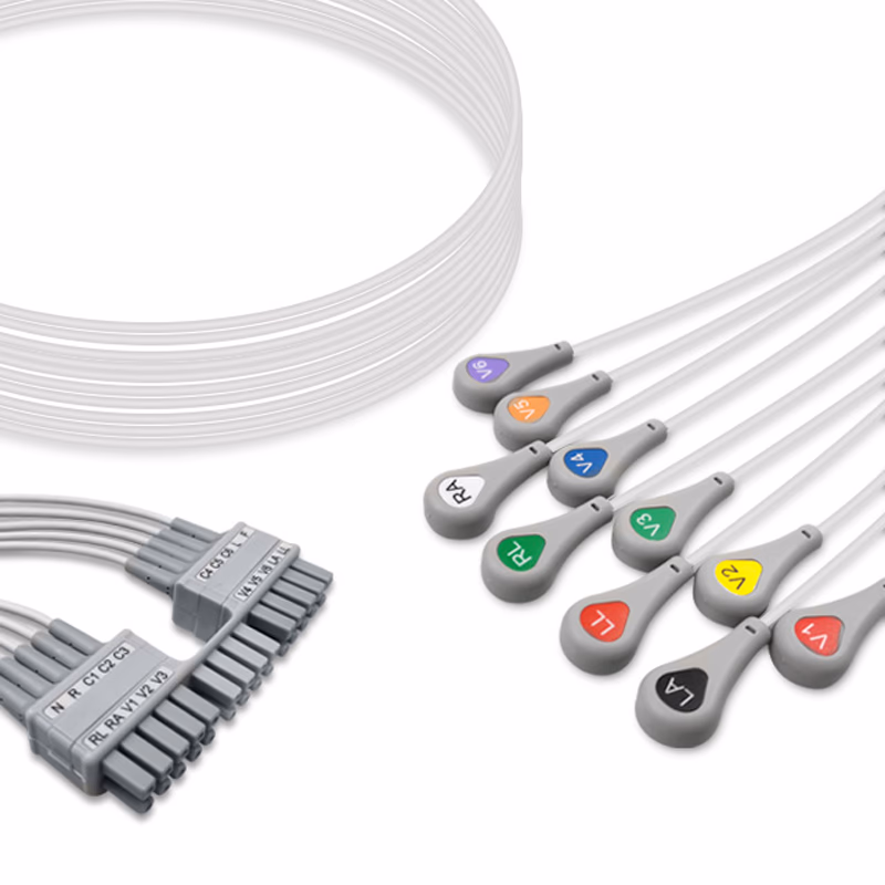 Compatible 10-lead ECG Leadwire with Snap end Individual 0.9m AHA (for use with Mortara) Reusable, Limb + Chest Lead, Shielded SKU: EKL-MT10-S-A
