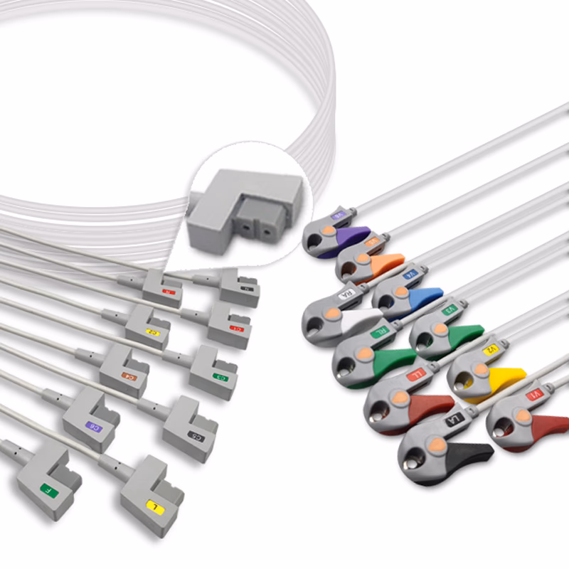 Compatible 10-lead ECG Leadwire with Grabber/Pinch end Individual 0.9m AHA (comparable to Quinton 013-0150-00) Reusable, Limb + Chest Lead, Shielded SKU: EKL-QTB10-G-A