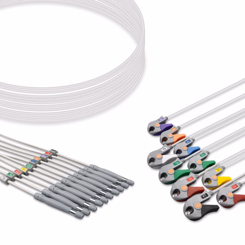 Compatible 10-lead ECG Leadwire with Grabber/Pinch end Individual 0.9m AHA (comparable to Welch Allyn 401123) Reusable, Limb + Chest Lead, Shielded SKU: EKL-WA10-G-A