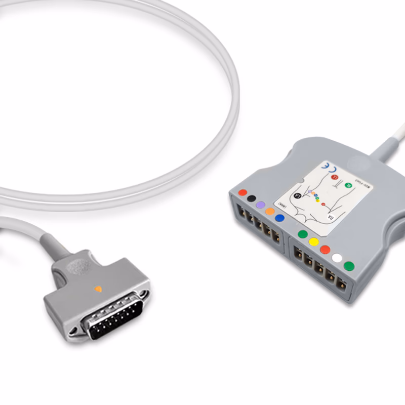 Compatible 10-lead with Defib-Proof (with Resist) Diagnostic(EKG) ECG Trunk Cable AHA (comparable to GE Healthcare 2104723-001) Reusable, Limb + Chest Lead, 2.5m, used with GE Multi-Link Leadwire SKU: EKT10R-MQ-GE-A