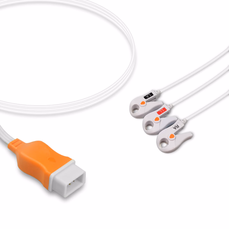 Compatible 3-lead ECG Leadwire with Grabber/Pinch end Molded 0.9m AHA (for use with Kendall) Disposable, Limb Lead, Lead Type: Covidien/Kendall, Shielded SKU: ELD-CV3-90G-A