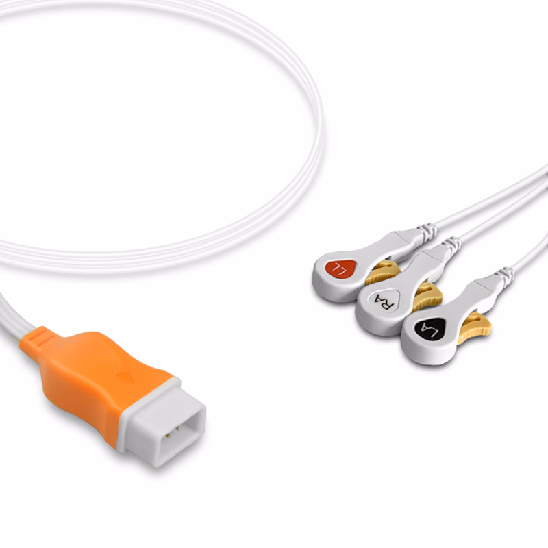 Compatible 3-lead ECG Leadwire with Snap end Molded 0.9m AHA (for use with Kendall) Disposable, Limb Lead, Lead Type: Covidien/Kendall, Shielded SKU: ELD-CV3-90S-A