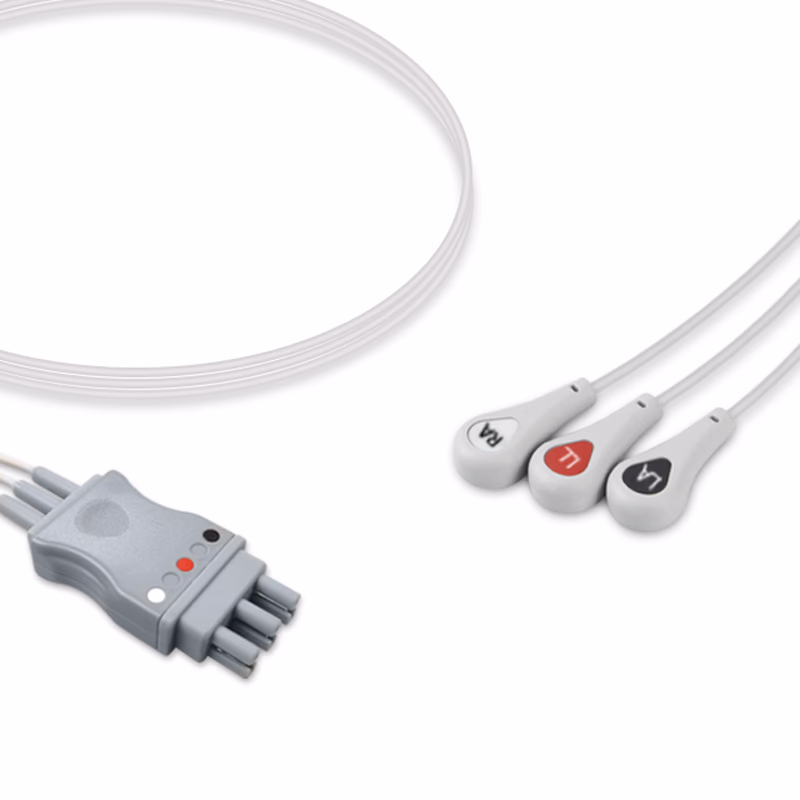 Compatible 3-lead ECG Leadwire with Snap end Molded 0.9m AHA (comparable to Philips M1605A (molded)) Reusable, Limb Lead, Lead Type: AA Twin-Pin, Shielded SKU: EL-AA3-90S-A
