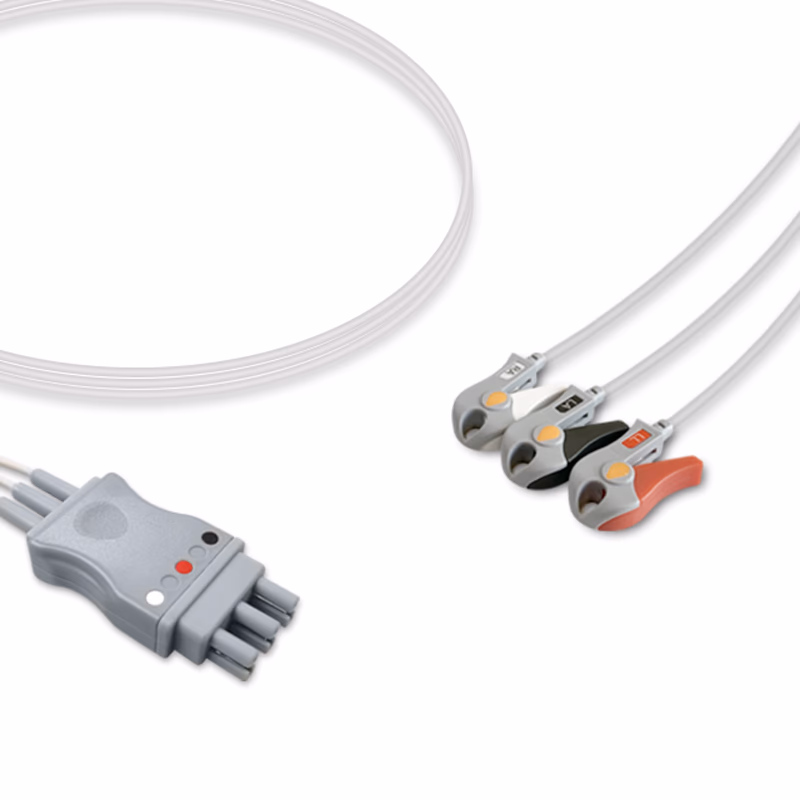Compatible 3-lead ECG Leadwire with Grabber/Pinch end Molded 0.9m AHA (for use with Bionet) Reusable, Limb Lead, Lead Type: Bionet, Shielded SKU: EL-BN3-90G-A