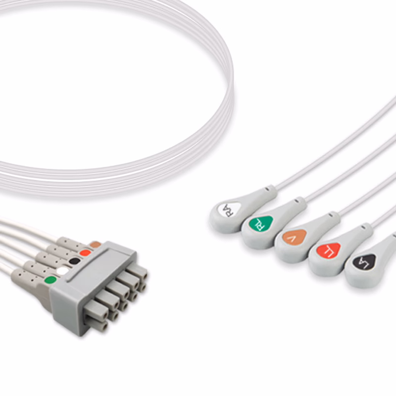 Compatible 5-lead ECG Leadwire with Snap end Individual 0.9m+1.3m AHA (comparable to GE Healthcare 2106381-005) Reusable, Limb + Chest Lead, Lead Type: GE Multi-Link, Shielded SKU: EL-MQS5-90(130)S-A
