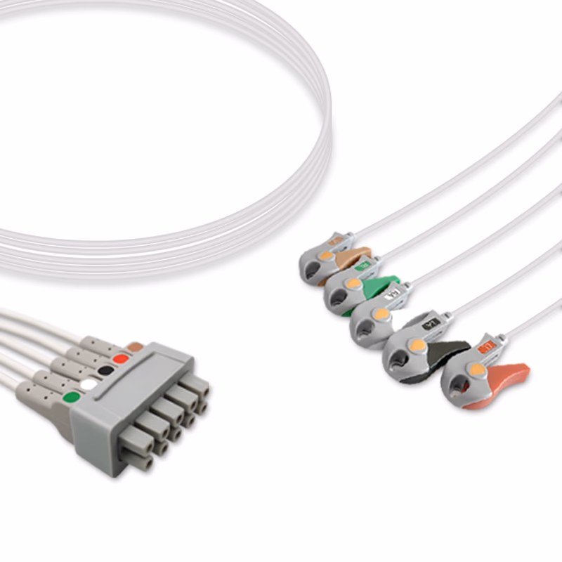 Compatible 5-lead ECG Leadwire with Grabber/Pinch end Individual 0.9m AHA (comparable to GE Healthcare 2106391-001) Reusable, Limb + Chest Lead, Lead Type: GE Multi-Link, Shielded SKU: EL-MQS5-90G-A