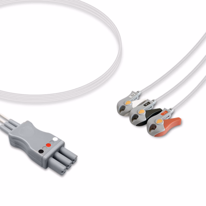 Compatible 3-lead ECG Leadwire with Grabber/Pinch end Molded 0.9m AHA (comparable to Mindray 0010-30-42898) Reusable, Limb Lead, Lead Type: Mindray, Shielded SKU: EL-MR3-90G-A