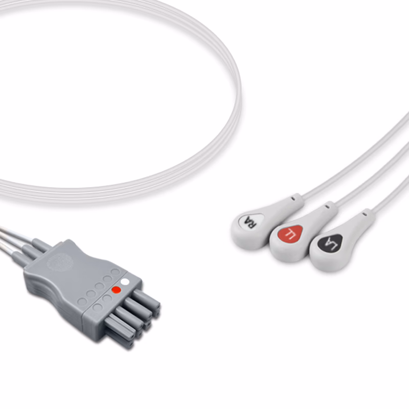 Compatible 3-lead ECG Leadwire with Snap end Molded 0.9m AHA (comparable to Nihon Kohden BR-913PA) Reusable, Limb Lead, Lead Type: Nihon Kohden(BR-9XXP), Shielded SKU: EL-NKB3-90S-A