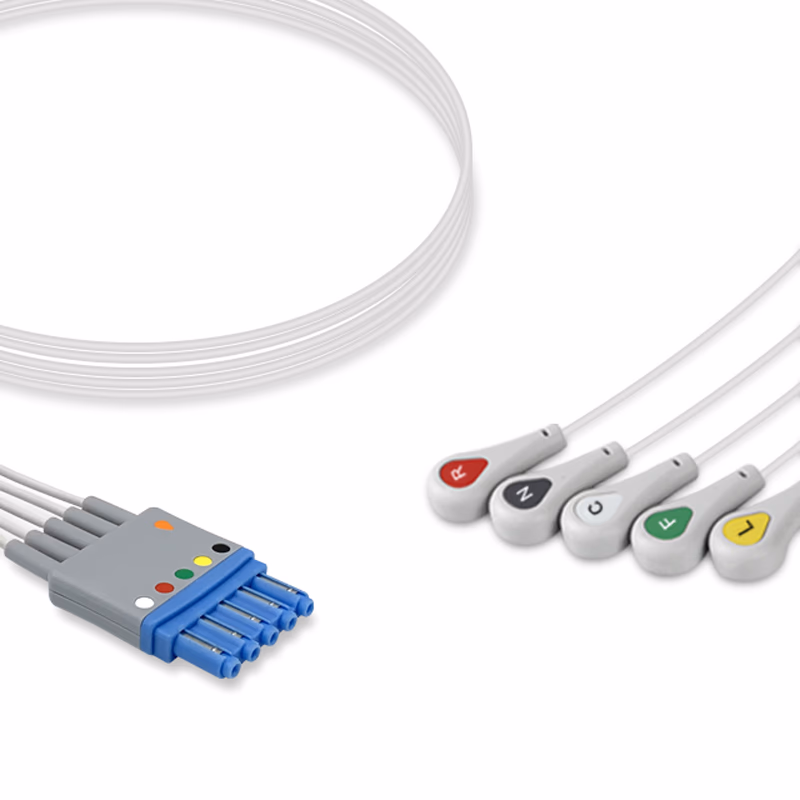 Compatible 5-lead ECG Leadwire with Snap end Molded 0.9m IEC (comparable to Philips M1645A) Reusable, Limb + Chest Lead, Lead Type: Philips IntelliVue, Shielded SKU: EL-PH5-90S-I