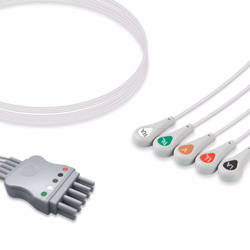 Compatible 5-lead ECG Leadwire with Snap end Molded 0.9m AHA (comparable to Spacelabs 700-0007-08 (OEM is individual leads)) Reusable, Limb + Chest Lead, Lead Type: Spacelabs TruLink, Shielded SKU: EL-SL5-90S-A