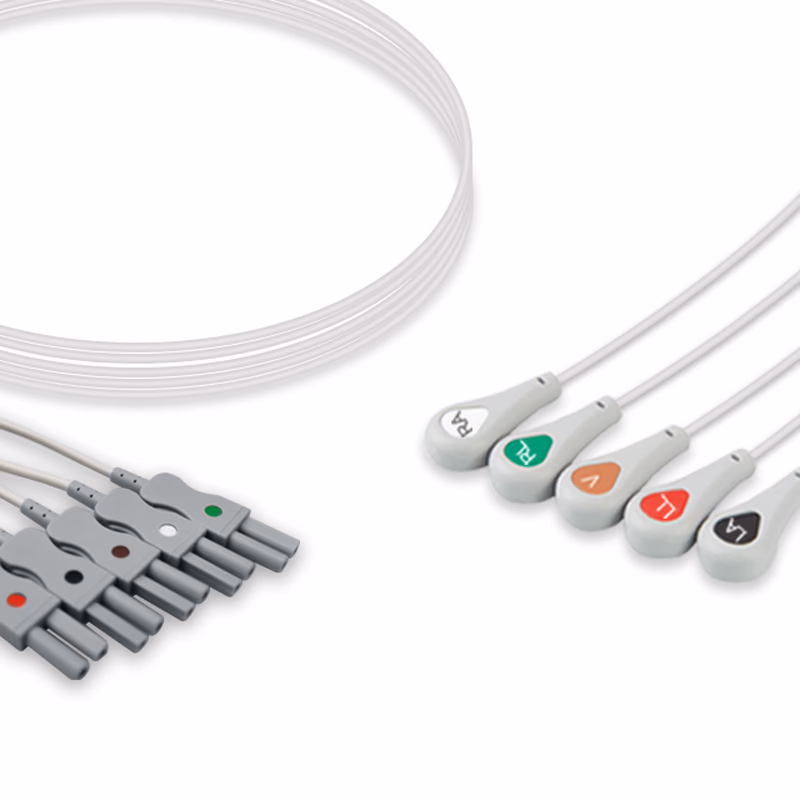 Compatible 5-lead ECG Leadwire with Snap end Individual 0.9m AHA (comparable to Spacelabs 700-0007-08) Reusable, Limb + Chest Lead, Lead Type: Spacelabs TruLink, Shielded SKU: EL-SLS5-90S-A