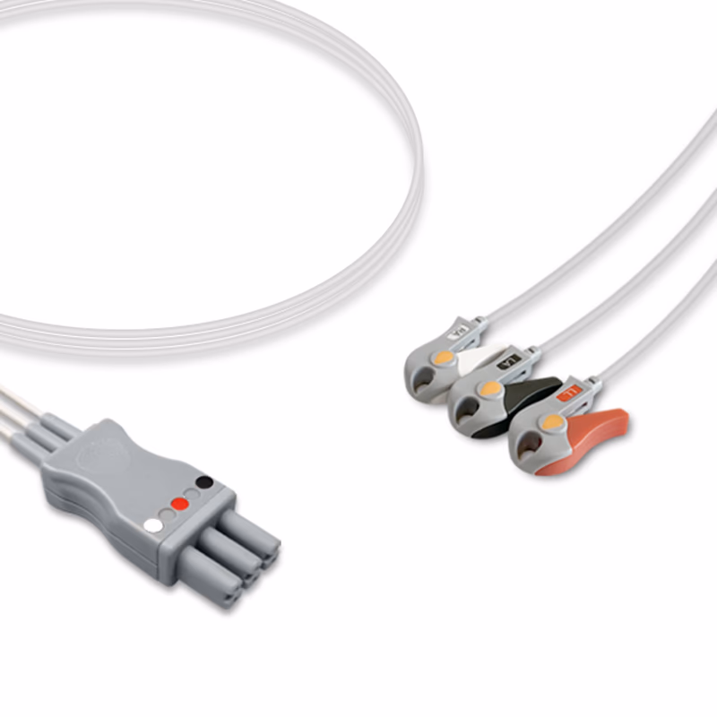 Compatible 3-lead ECG Leadwire with Grabber/Pinch end Molded 0.9m AHA (for use with Siemens) Reusable, Limb Lead, Lead Type: Siemens Dual-Pin, Shielded SKU: EL-SM3-90G-A