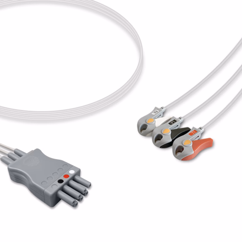 Compatible 3-lead Telemetry ECG Leadwire with Grabber/Pinch end Molded 0.9m AHA (for use with H&L Medical) Reusable, Limb Lead, Shielded SKU: EL-THL3-90G-A