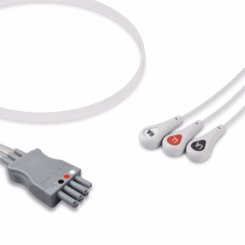 Compatible 3-lead Telemetry ECG Leadwire with Snap end Molded 0.9m AHA (for use with Lechnologies) Reusable, Limb Lead, Shielded SKU: EL-TLN3-90S-A
