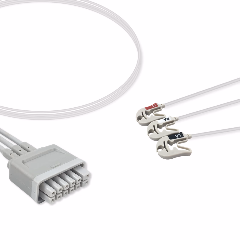 Compatible 3-lead Telemetry ECG Leadwire with Grabber/Pinch end Molded 0.6m AHA (comparable to Mindray 009-004771-00) Reusable, Limb Lead, Lead Type: Mindray, Shielded SKU: EL-TM3-60G-A