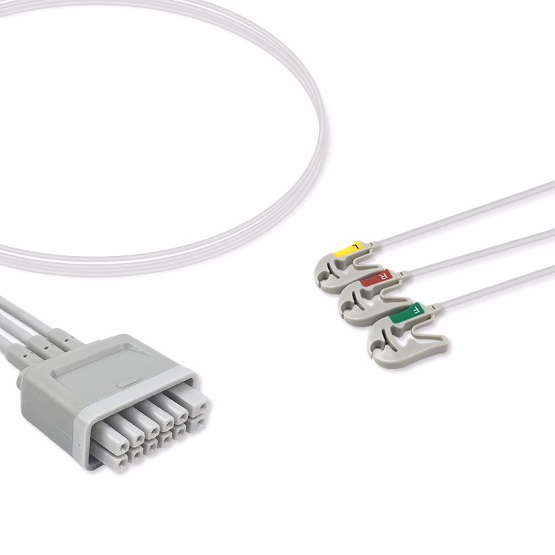 Compatible 3-lead Telemetry ECG Leadwire with Grabber/Pinch end Molded 0.6m IEC (comparable to Mindray 009-004774-00) Reusable, Limb Lead, Lead Type: Mindray, Shielded SKU: EL-TM3-60G-I