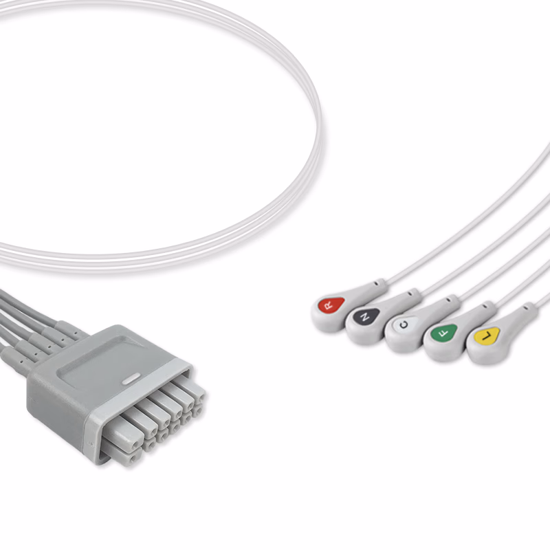 Compatible 5-lead Telemetry ECG Leadwire with Snap end Molded 0.6m IEC (comparable to Mindray 009-004784-00) Reusable, Limb + Chest Lead, Lead Type: Mindray, Shielded SKU: EL-TM5-60S-I