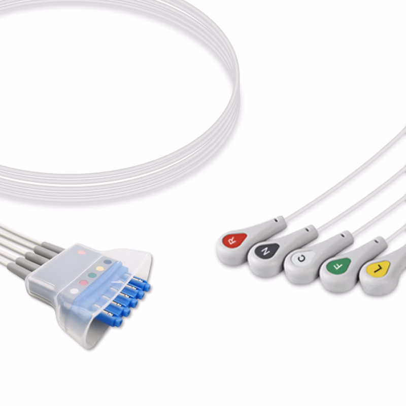Compatible 5-lead Telemetry ECG Leadwire with Snap end Molded 0.9m IEC (comparable to Philips 989803152081) Reusable, Limb + Chest Lead, Lead Type: Tele IntelliVue, Shielded SKU: EL-TPH5-90S-I
