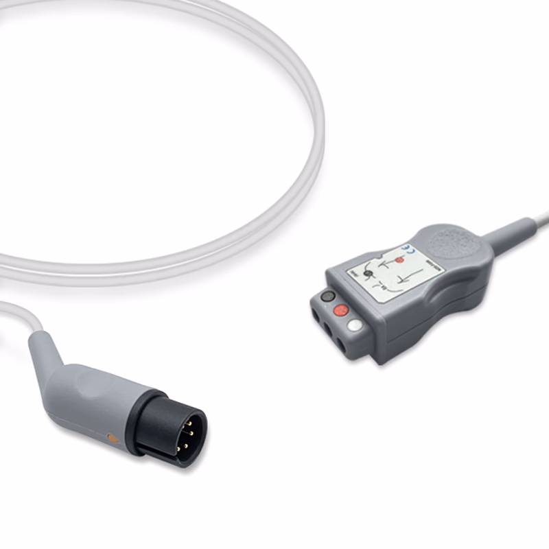 Compatible 3-lead with Respiratory Rate ECG Trunk Cable AHA (for use with AAMI) Reusable, 2.5m, used with Safety Din Leadwire SKU: ET-3001-D-A