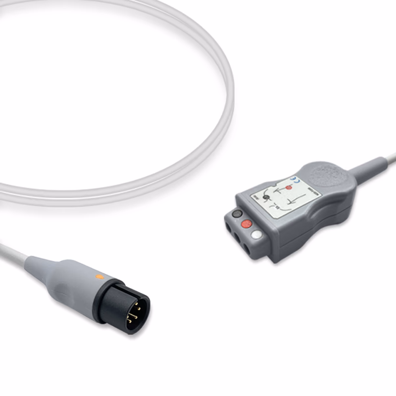 Compatible 3-lead with Respiratory Rate ECG Trunk Cable AHA (comparable to Draeger 2606492(AHA)) Reusable, 2.5m, used with Safety Din Leadwire SKU: ET-3002-D-A