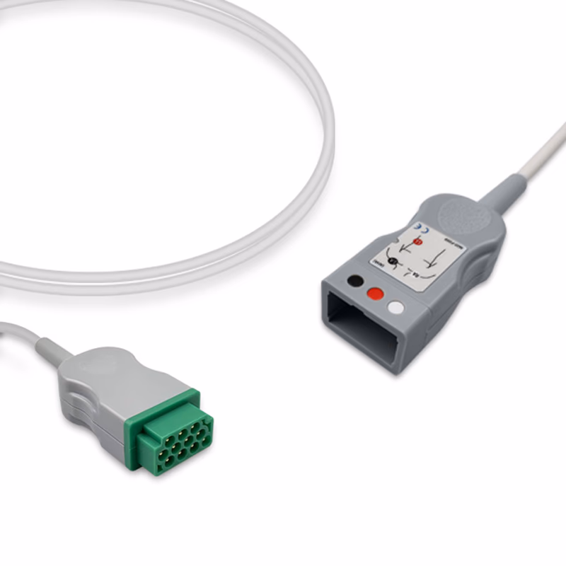 Compatible 3-lead with Respiratory Rate ECG Trunk Cable AHA (comparable to GE Healthcare M1020454) Reusable, 2.5m, used with Datex 300 Series Leadwire SKU: ET-3004-DX-A