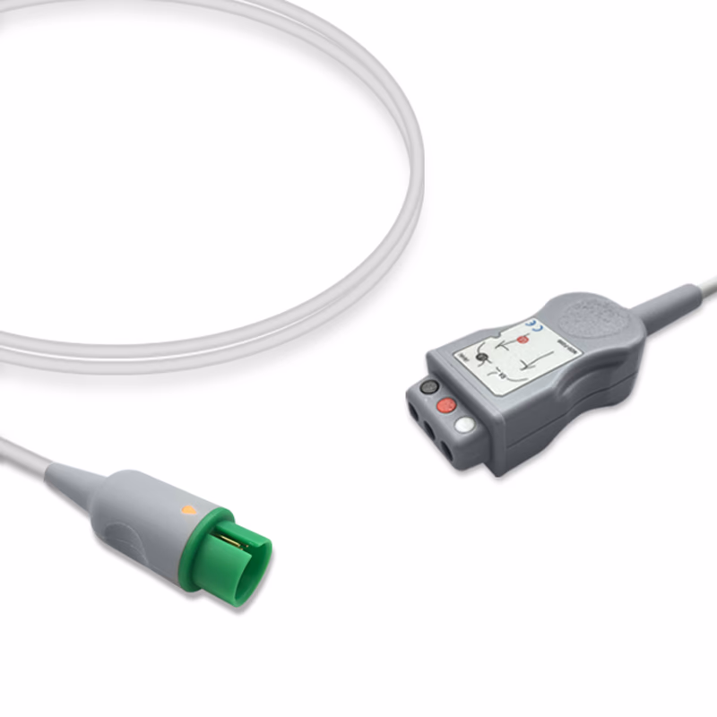 Compatible 3-lead with Defib-Proof (with Resist) ECG Trunk Cable AHA (comparable to Spacelabs 700-0008-10) Reusable, 2.5m, used with Safety Din Leadwire SKU: ET-3007R-D-A