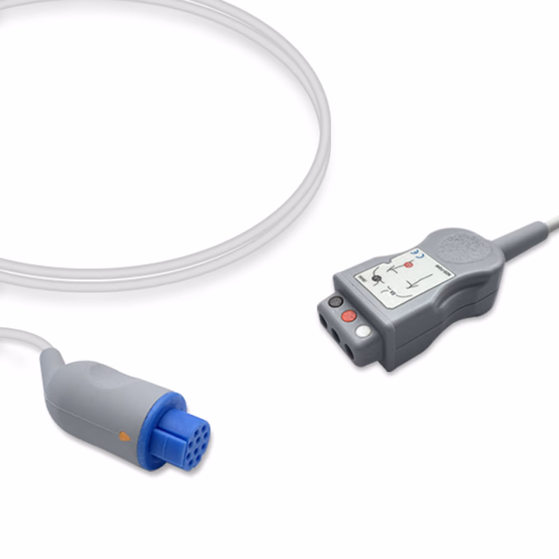 Compatible 3-lead with Defib-Proof (with Resist) ECG Trunk Cable AHA (for use with Datex Ohmeda) Reusable, 2.5m, used with Safety Din Leadwire SKU: ET-3008R-D-A