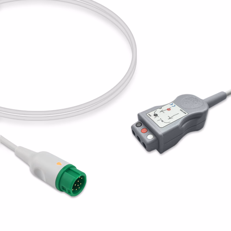 Compatible 3-lead with Respiratory Rate ECG Trunk Cable AHA (comparable to Mindray 040-000754-00) Reusable, 2.5m, used with Safety Din Leadwire SKU: ET-3016-D-A