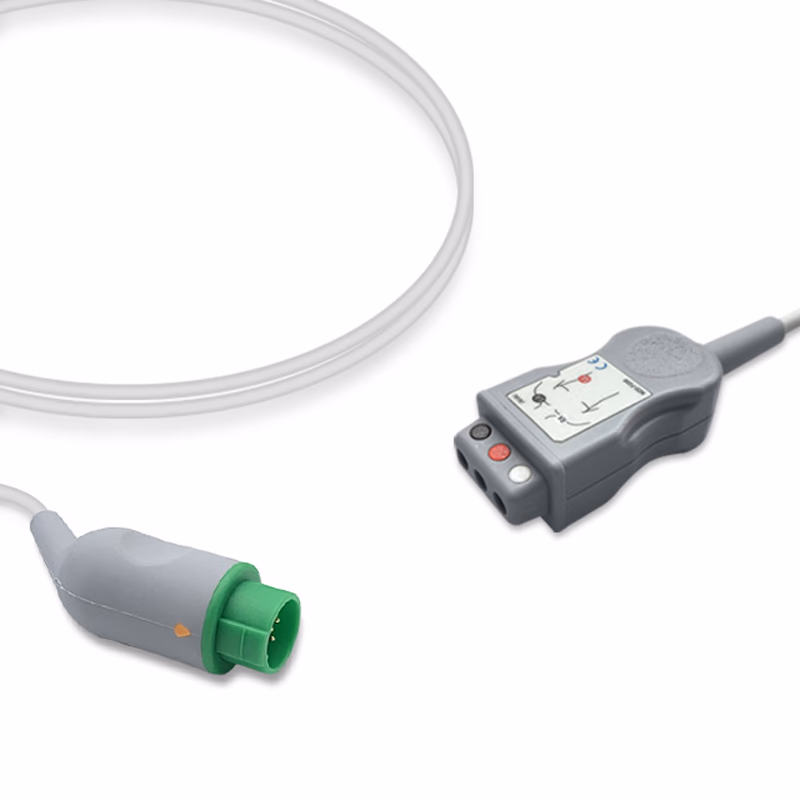 Compatible 3-lead with Defib-Proof (with Resist) ECG Trunk Cable AHA (for use with Kontron) Reusable, 2.5m, used with Safety Din Leadwire SKU: ET-3029R-D-A
